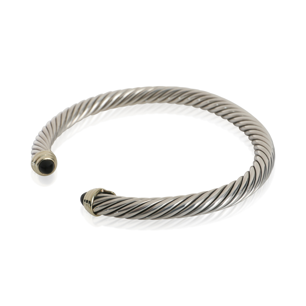 David Yurman Yellow Gold & Sterling Silver Onyx Cable Classic Bracelet - Picture 4 of 4